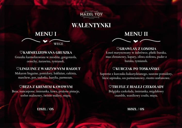 Menu Walentynkowe w MAZEL TOV