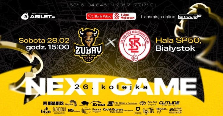 Mecz koszykówki Żubry Abakus Okna Białystok - ŁKS Coolpack Łódź